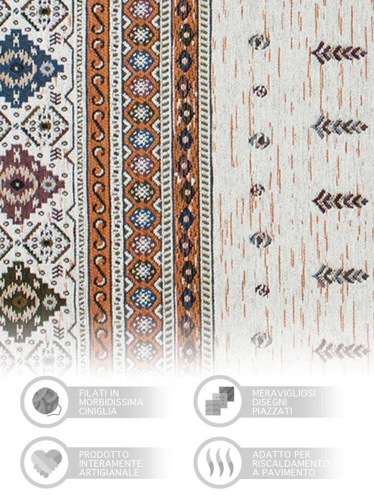 Tappeto Arredo Moderno Morbido in Ciniglia Ingresso Antiscivolo Prodotto Italiano  Soggiorno Camera Salotto Disegni Piazzati Cotone Varie Misure Grande Loom/Ruggine - 80x150 cm