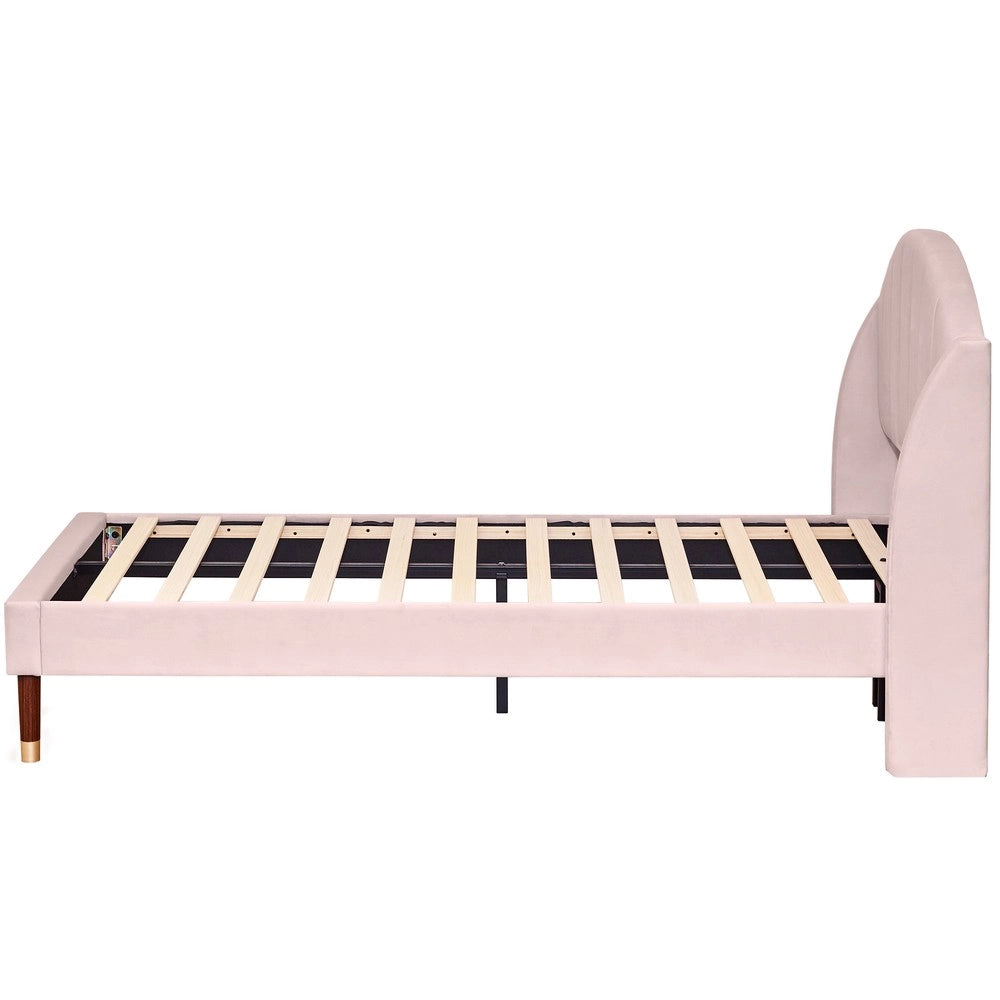 Letto Singolo Imbottito con Rete a Doghe e Testiera ¨C MINIMAL ¨C Velluto Rosa 90x200