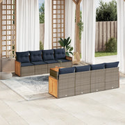 Set Divani da Giardino 9 pz con Cuscini Grigio in Polyrattan 3227503