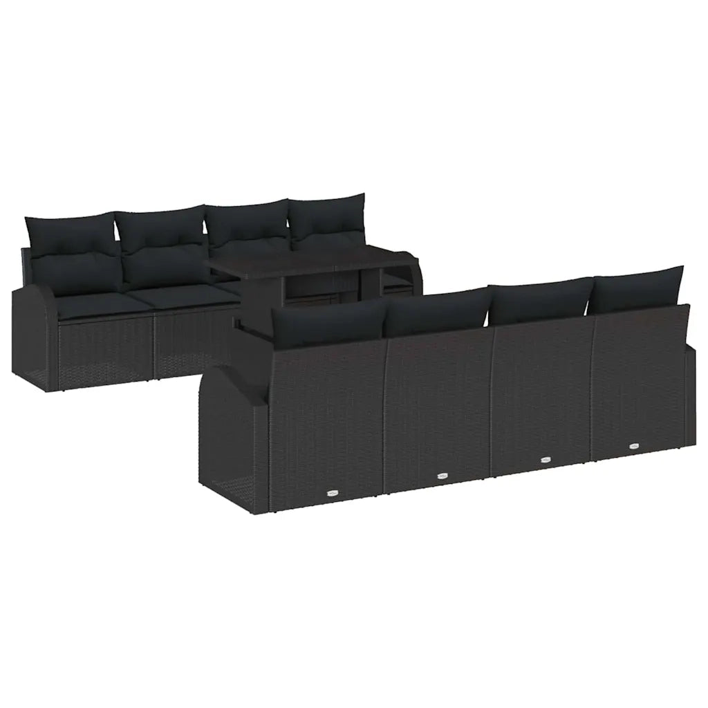 Set Divano da Giardino con cuscino 7 pcs Nero Poly Rattan