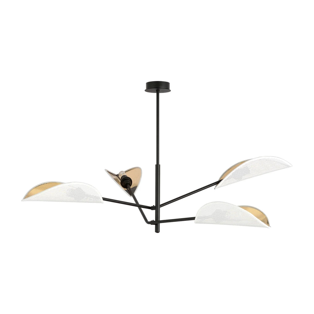 Lampadario 4 Luci Eridano In Acciao Nero E Bianco Oro Con Bracci Mobili
