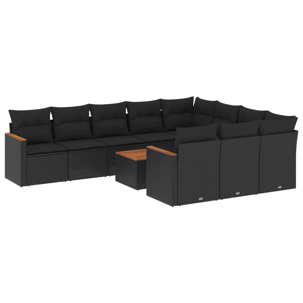 Set Divani da Giardino 11 pz con Cuscini in Polyrattan Nero 3258744