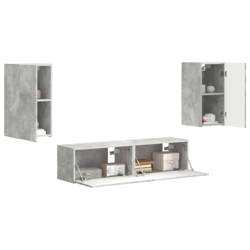 Set mobile TV 4 pcs Grigio cemento Legno multistrato 3409153