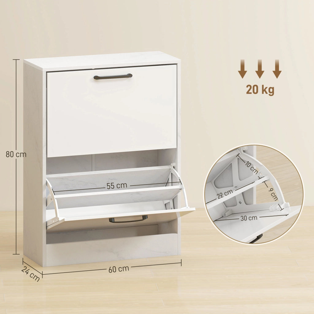 Scarpiera Slim 2 Ante Effetto Marmo ¨C Xylo ¨C Bianco Lucido 8 Paia 60x24x80 cm