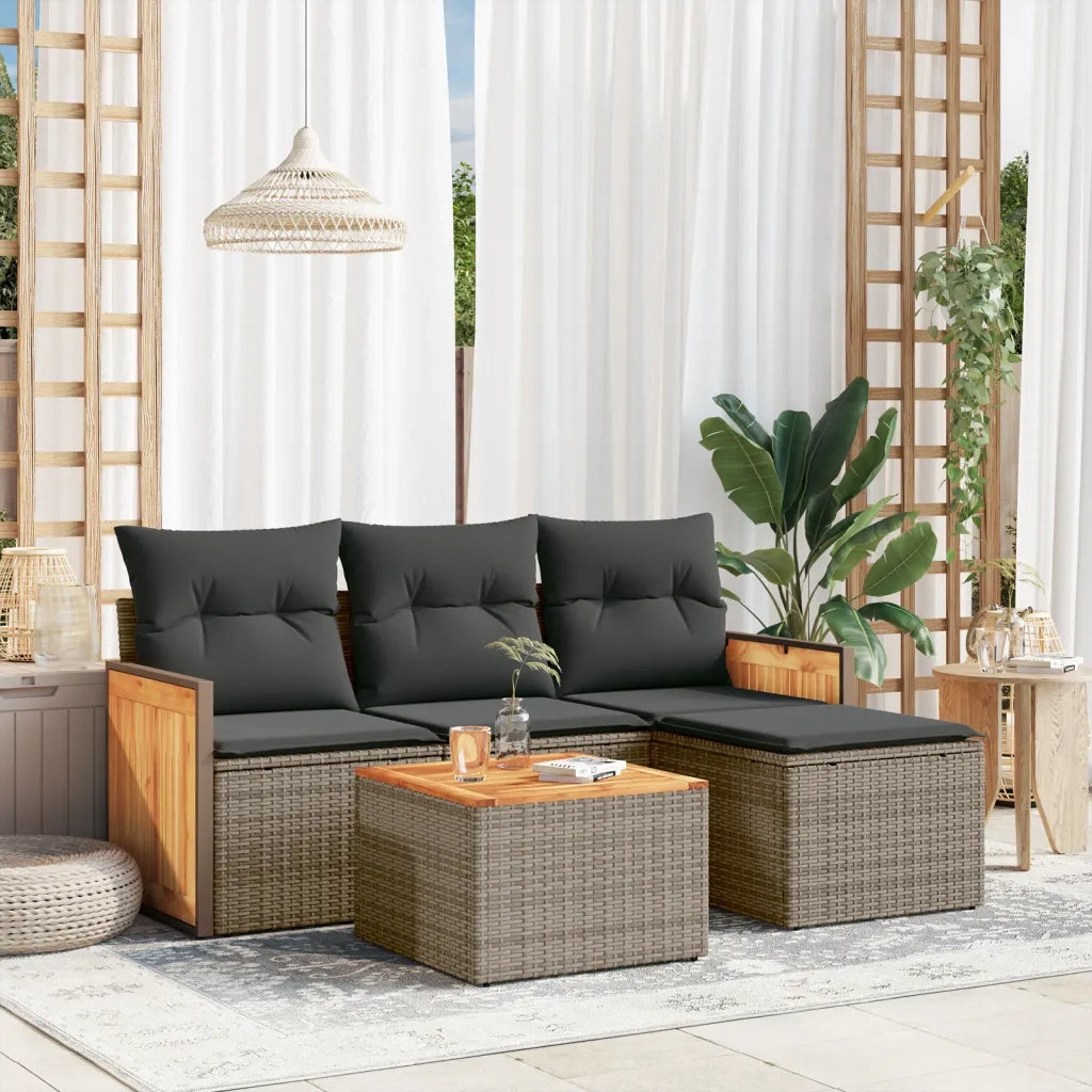 Set Divano da Giardino 5 pz | Set Salotto da Giardino con Cuscini Grigio in Polyrattan
