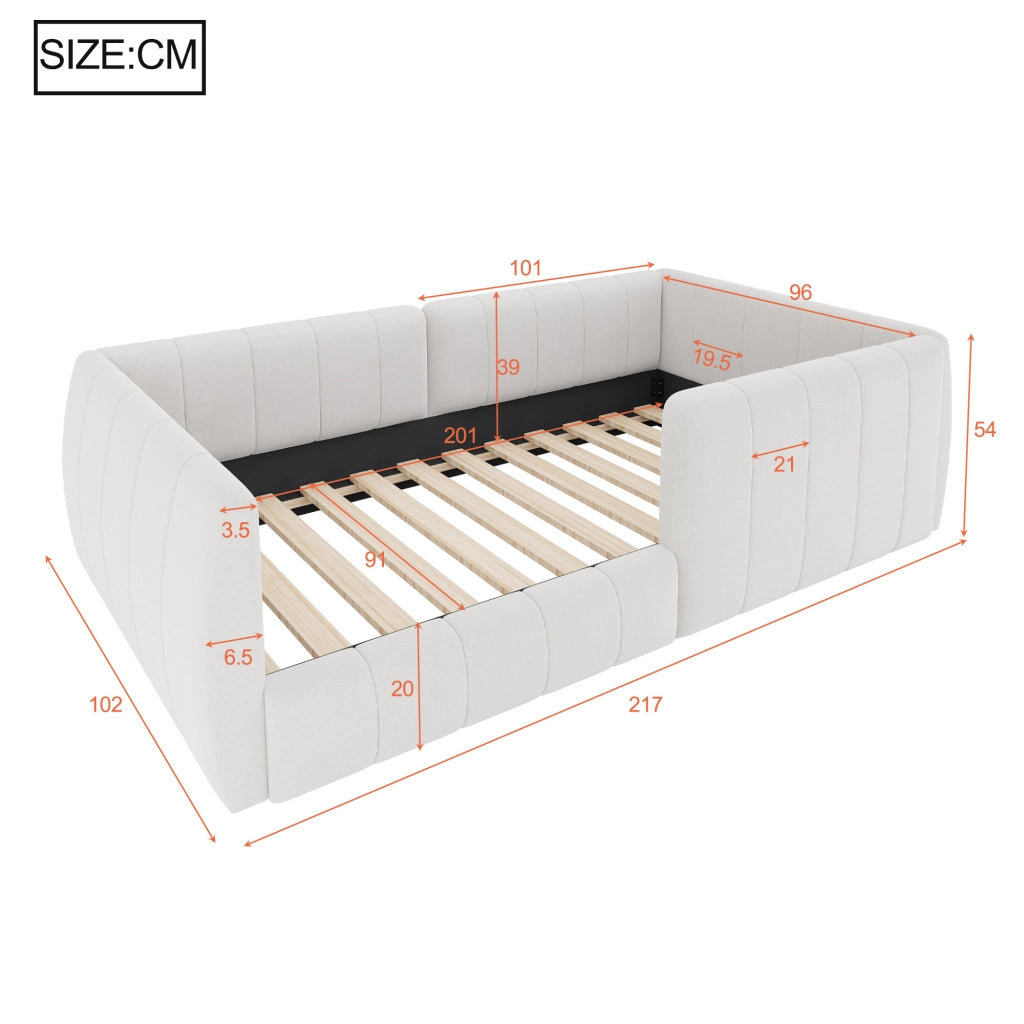 letto a piattaforma imbottito mdf beige 90 x 200 cm
