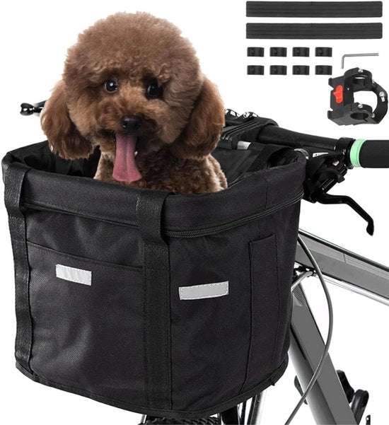 Cesta per bicicletta con cane davanti