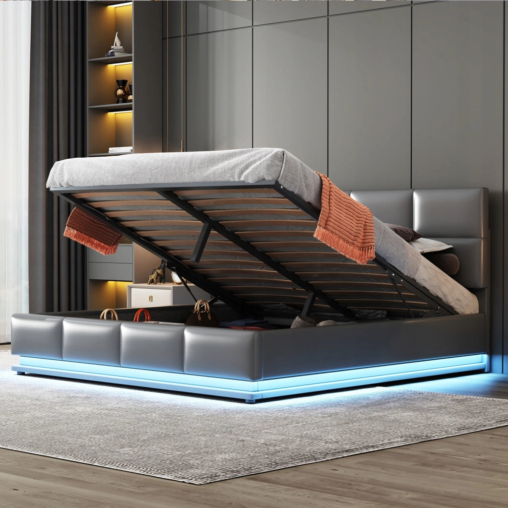 Letto imbottito con LED e ripostiglio - Xylo - 160x200 - Grigio