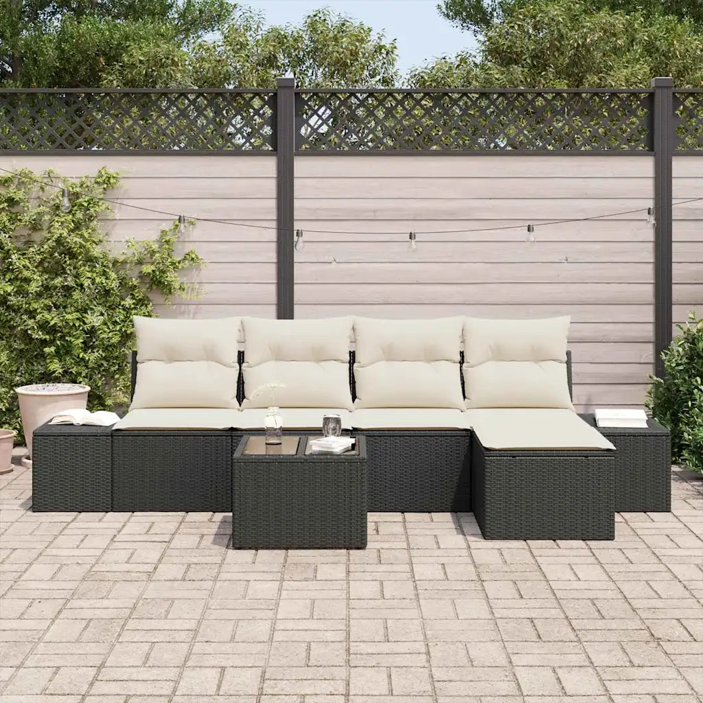 Set Divano da Giardino 5 pcs Marrone e Crema polyrattan