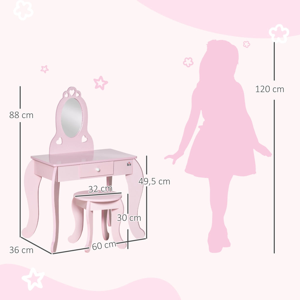 Cassettiera con Specchio per Bambini ¨C Minimal ¨C Rosa, MDF, 60x36x88 cm