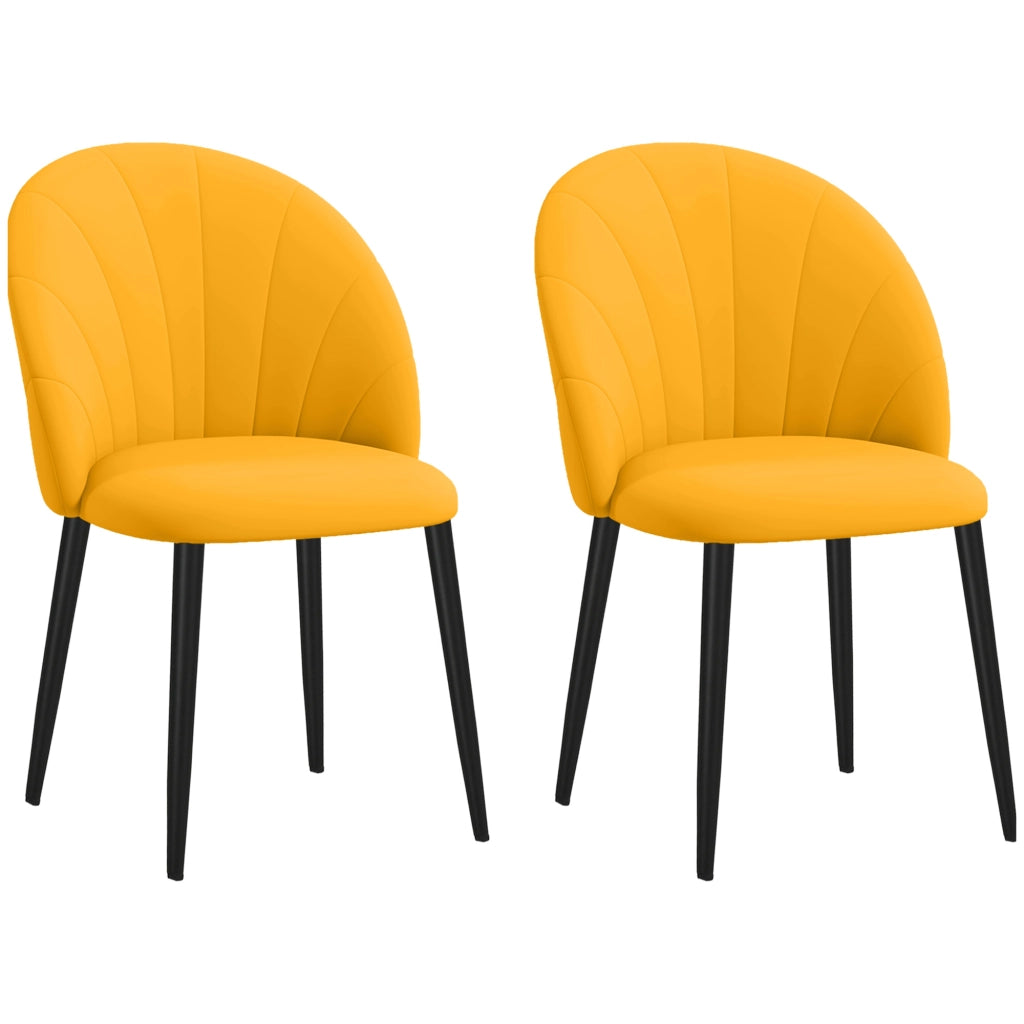 Sedia da Pranzo con Schienale a Conchiglia e Gambe in Metallo ¨C Minimal ¨C Velluto Giallo