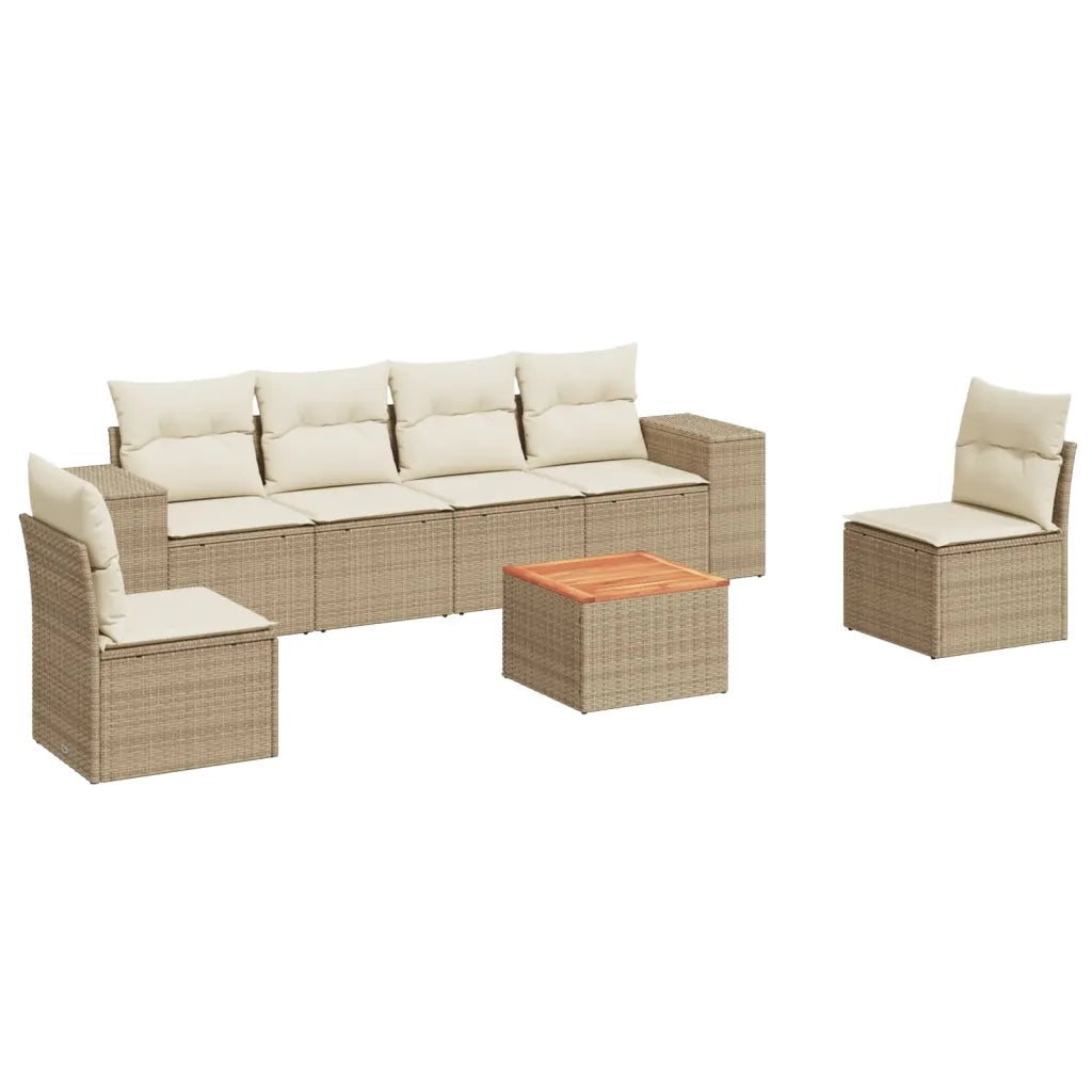 Set Divani da Giardino 7 pz con Cuscini Beige in Polyrattan 3225393