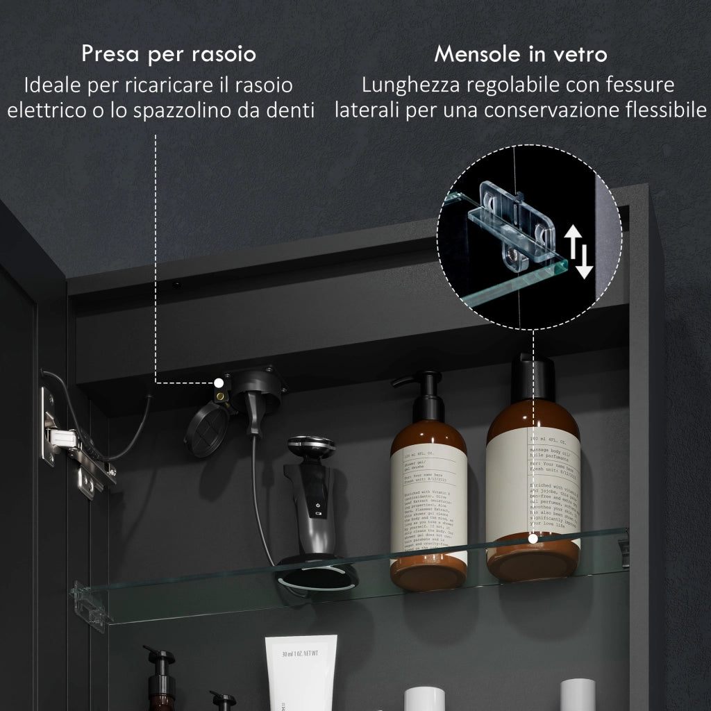 Armadietto Bagno con Specchio e Luci LED ¨C Minimal ¨C Nero