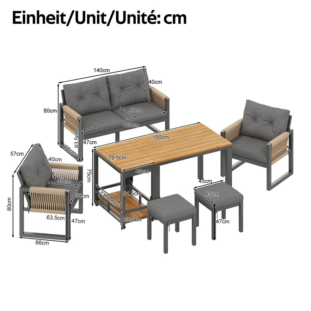 Set da esterno moderno - Zephmum- Sedute multiple tavolo multifunzionale