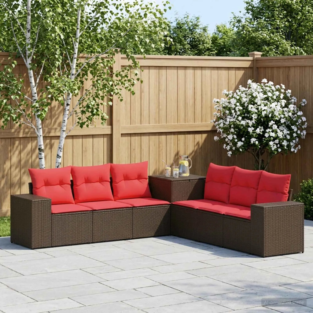 Set di divani 7 pz Marrone e Rosso Rattan sintetico e Acciaio 3448841