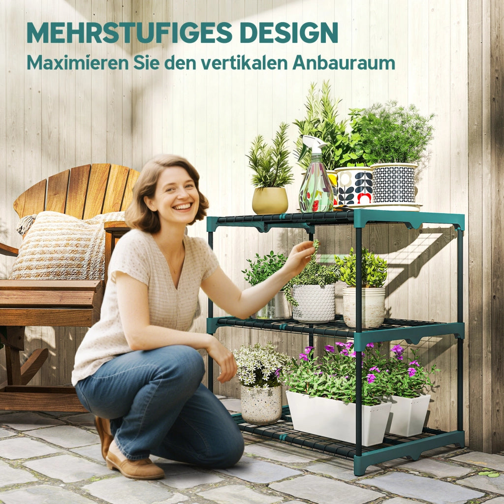 Portapiante 3 Ripiani ¨C Zephmum ¨C Verde Scuro Acciaio 72 cm