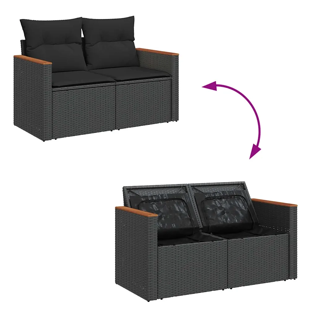 Set Divani da Giardino con Cuscini 7pz Nero Polyrattan 3325919