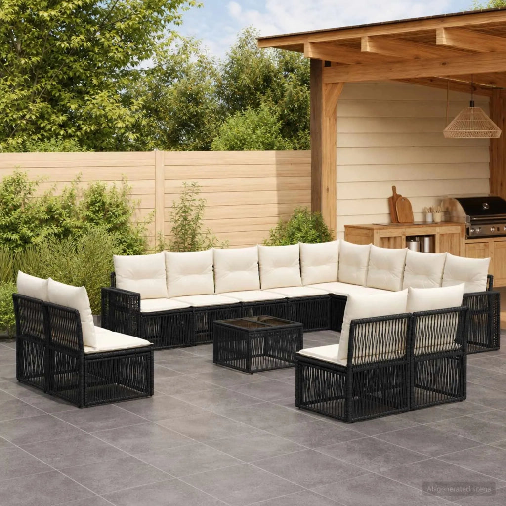 Set Divano da Giardino 13 pz Nero e Bianco Crema polyrattan 3435283