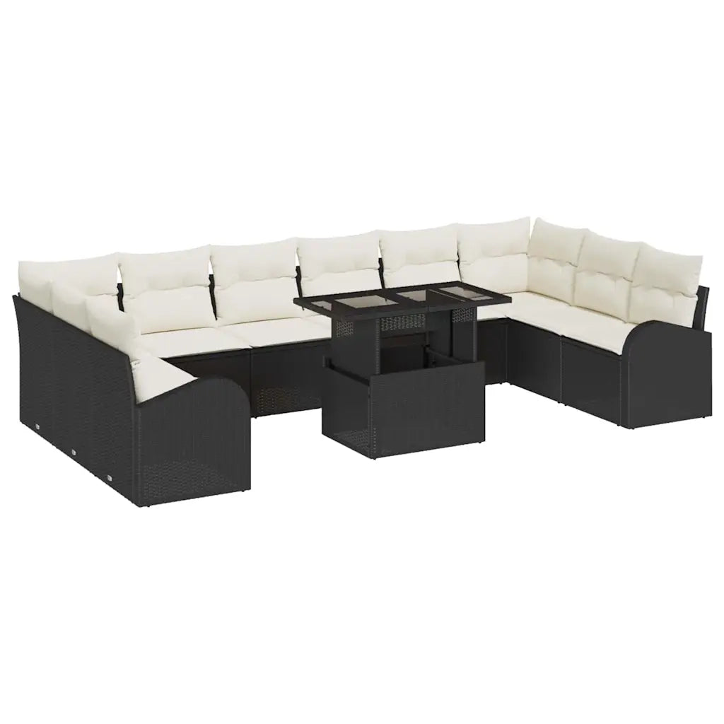 Set Divano da Giardino 11 pcs Nero e crema polyrattan