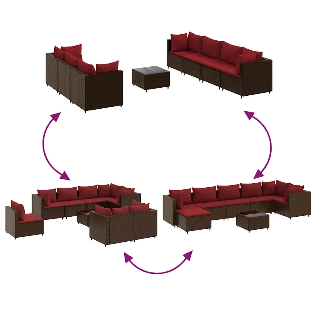 Set Divani da Giardino 8 pz con Cuscini in Polyrattan Marrone