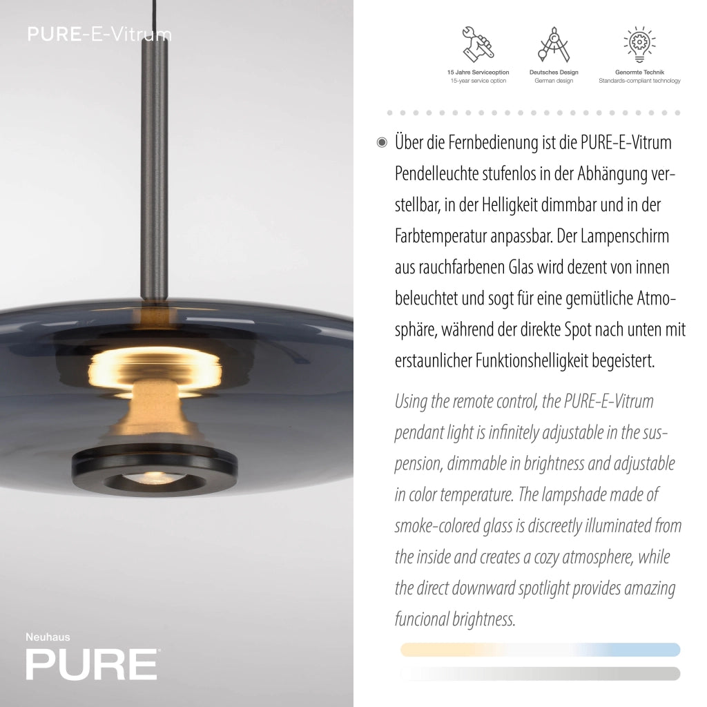 Lampada a sospensione ellisse grigia vetro LED 18W telecomando