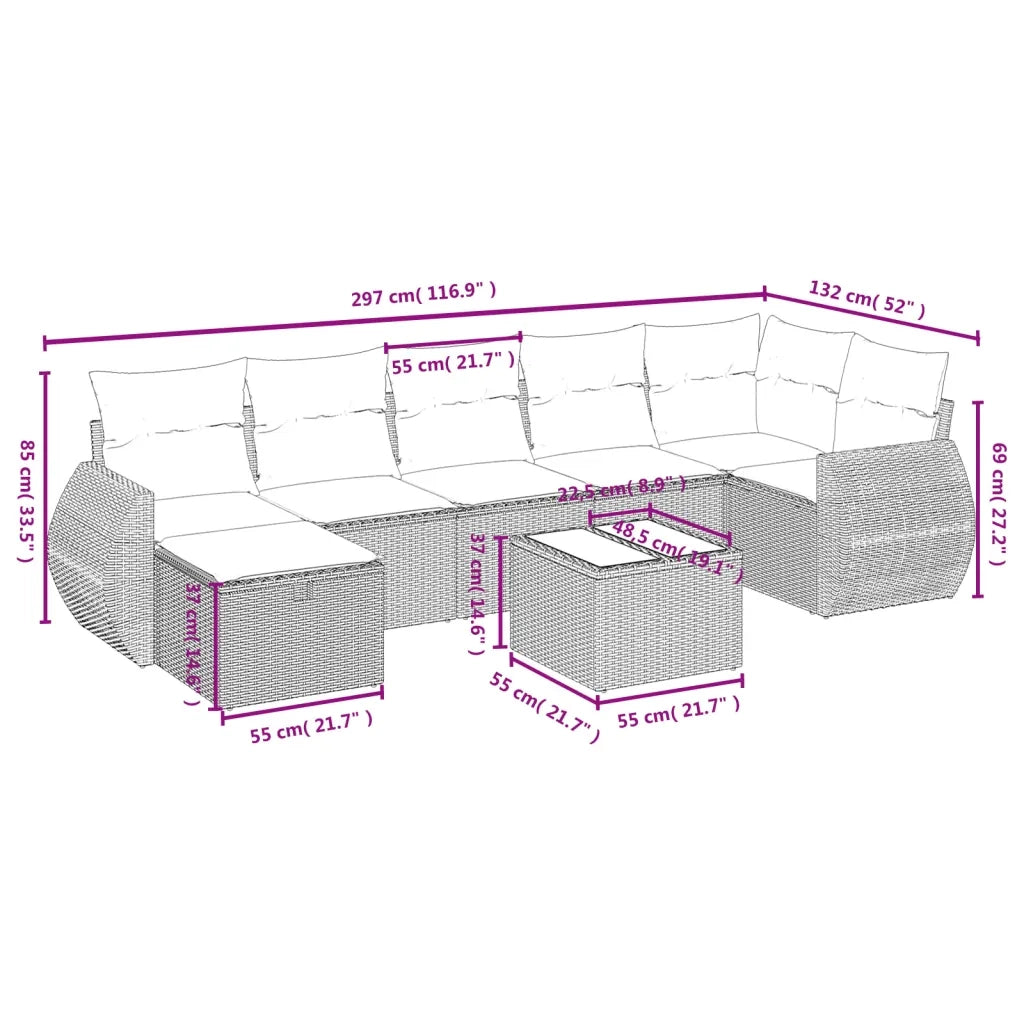 Set Divani da Giardino con Cuscini 8 pz Nero in Polyrattan 3264132
