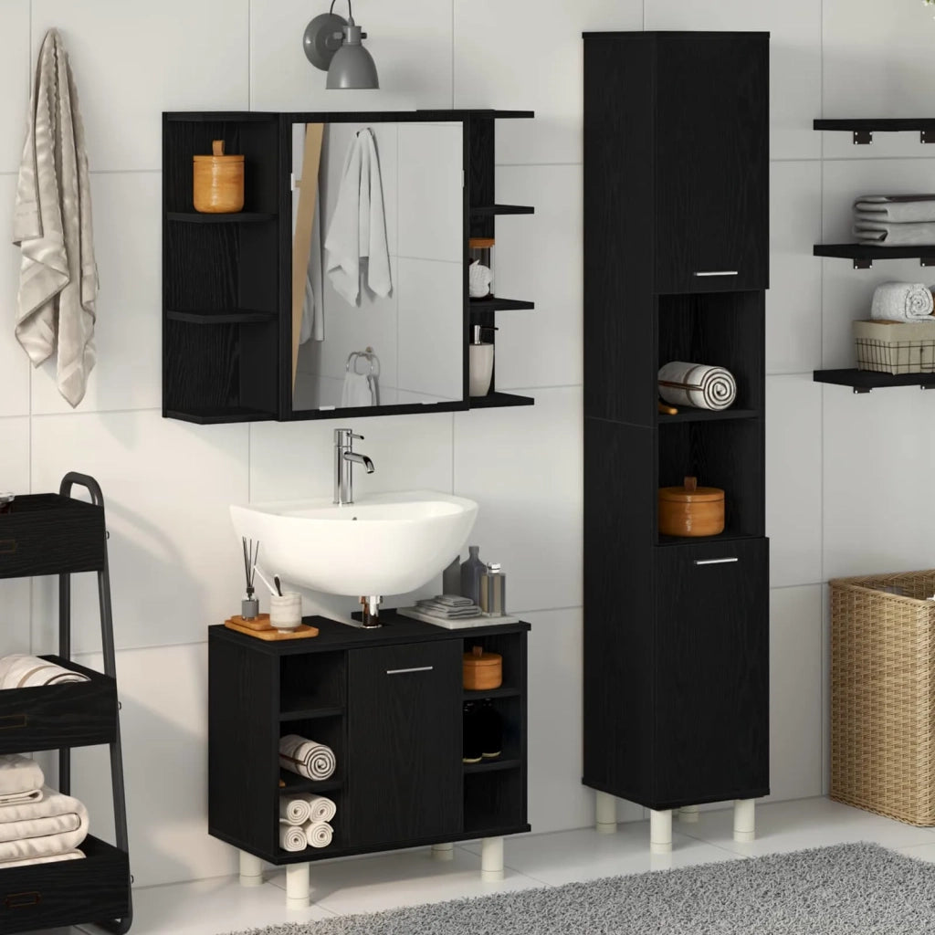 Set di mobili per il bagno 3 pcs Nero 30 x 30 x 179,5 cm 3333049
