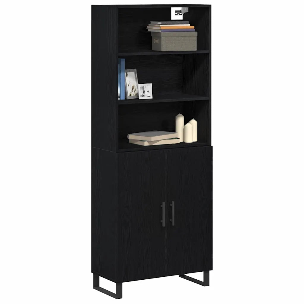 Credenza-Buffet-Armadio da cucina Rovere Nero 69,5 x 34 x 180 cm Legno multistrato 798380