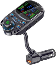 Radio FM Bluetooth 1,5" schermo a colori trasmettitore senza fili radio a mano libera caricatore auto compatibile con scheda TF dispositivo USB 48W PD/ QC3.0 doppia uscita USB per ricarica (nero)