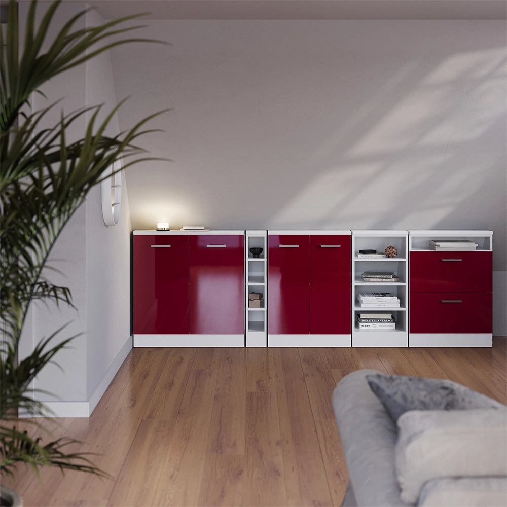 Set di mobili sottotetto Rion Rosso lucido/Bianco Set di 2 Vicco