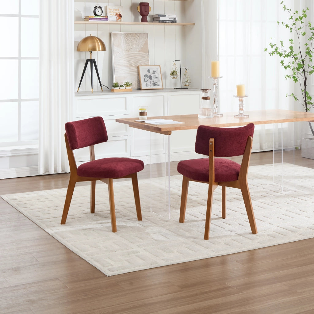 Set 2 Sedie da Pranzo Mid-Century ¨C MINIMAL ¨C Gambe in Legno Massello, Seduta Imbottita in Tessuto