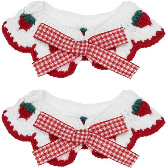 Collare di maglia a collo alto - 2 pezzi - Misura collo 20-25 cm - Adatto per gatti/gattini - Filato soffice - Decorazioni rimovibili - Collare