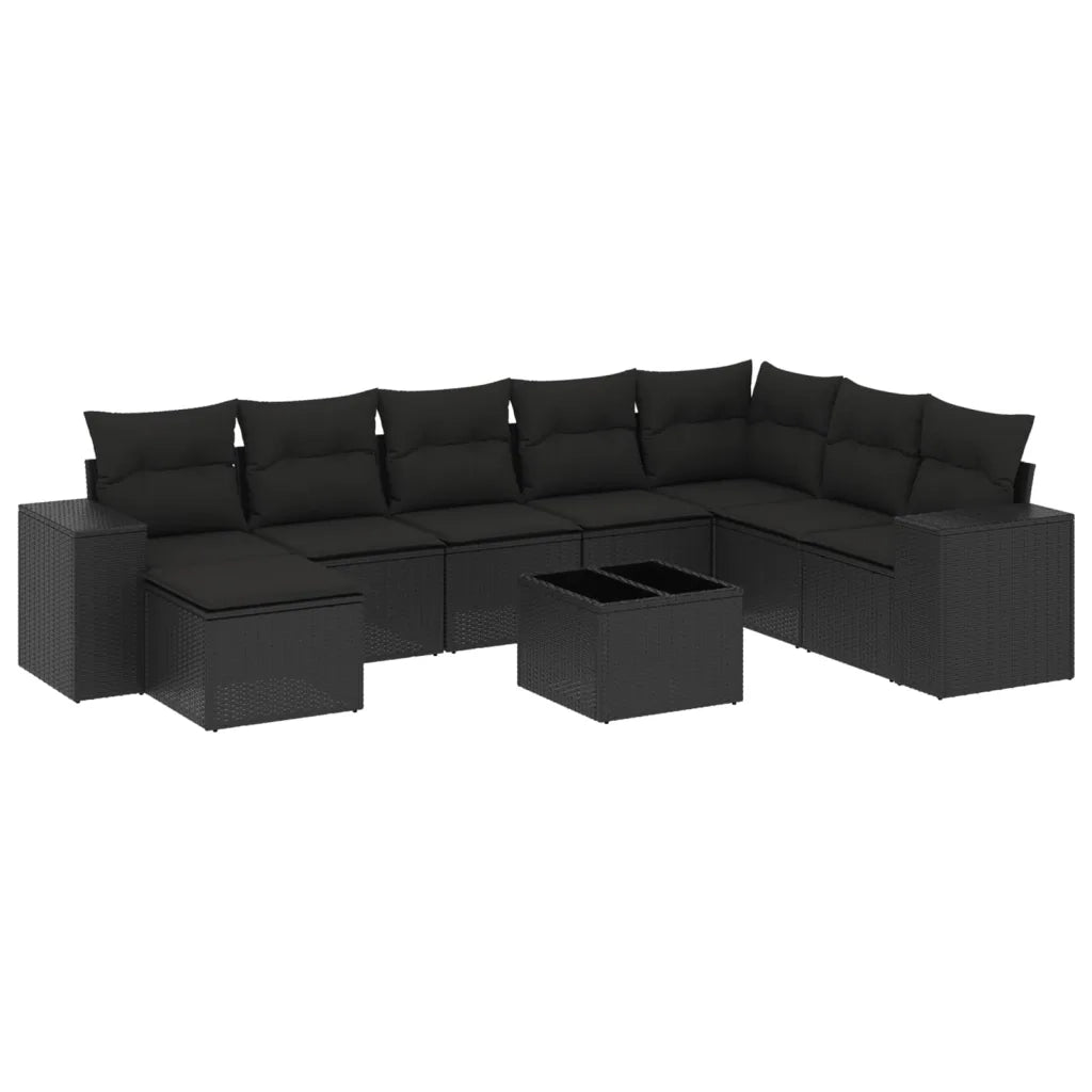 Set Divani da Giardino 9 pz con Cuscini Nero in Polyrattan 3255302