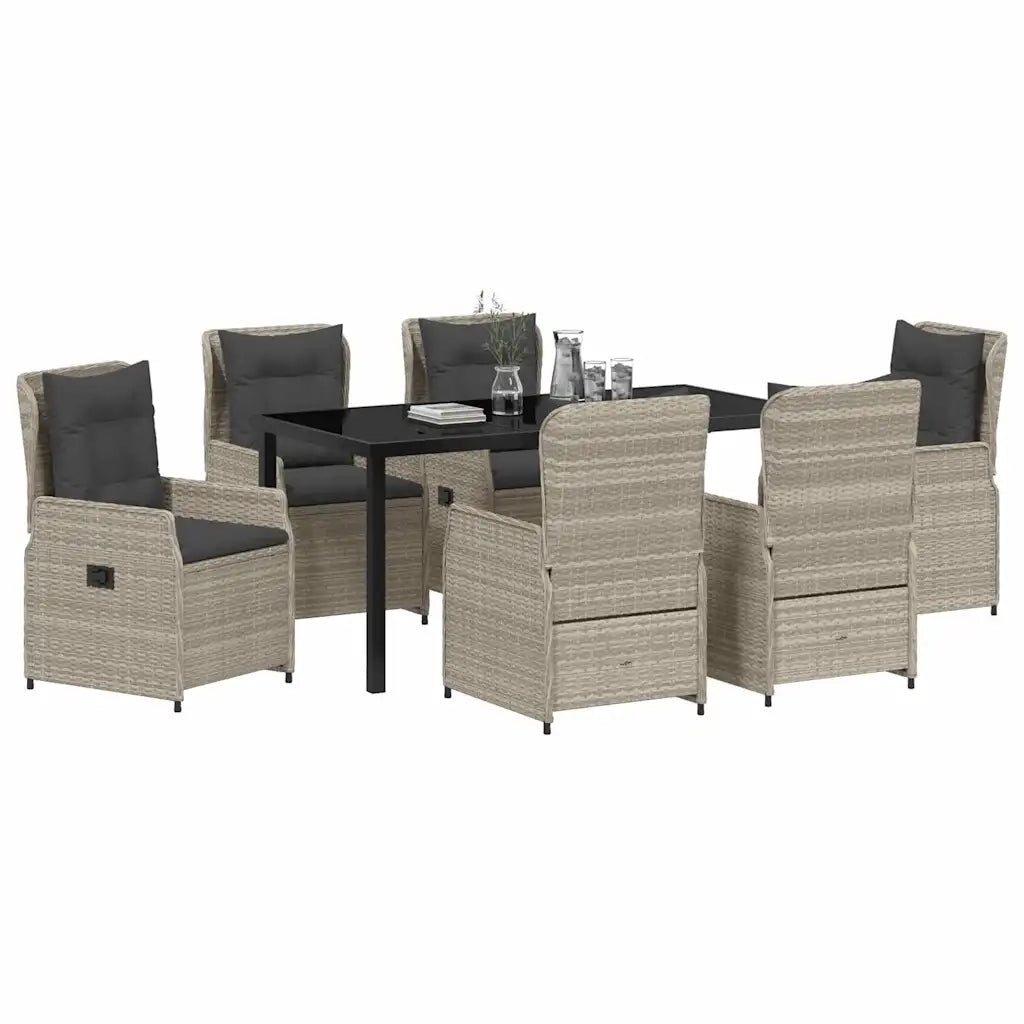 Set da Pranzo per Giardino 7 pcs Grigio chiaro polyrattan