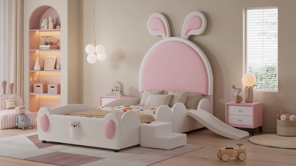 letto imbottito pu bianco rosa 90x200 cm