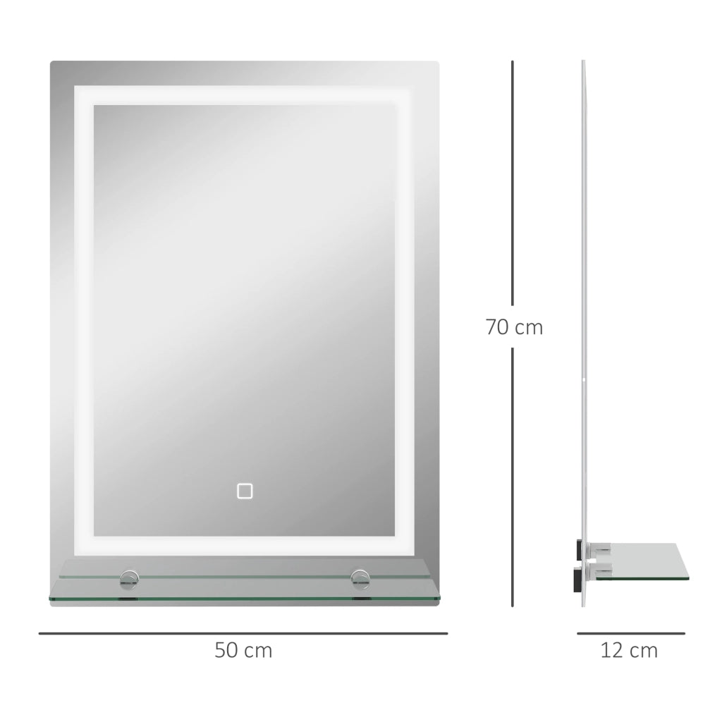 Specchio da Bagno con Luce LED e Ripiano in Vetro ¨C Minimal ¨C 50x70 cm Argento
