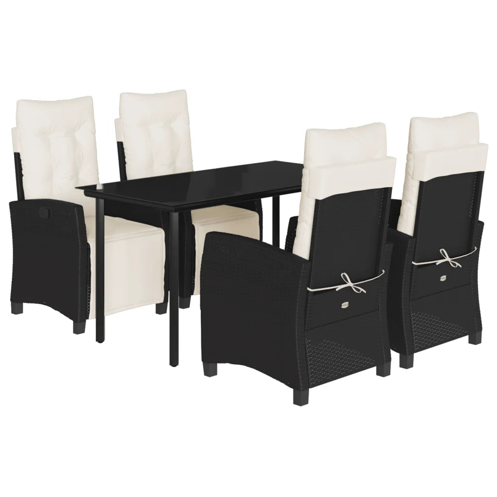 Set da Pranzo da Giardino 5 pz Nero con Cuscini in Polyrattan
