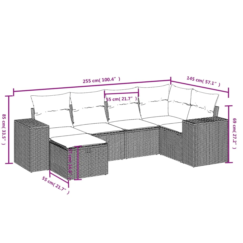 Set Divano da Giardino 6 pz con Cuscini Nero in Polyrattan 3264412