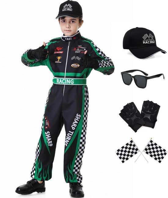 Costume per autista con guanti - Occhiali da sole - Cappuccio - Adatto per feste - Ideale per bambini - Costumes da corsa