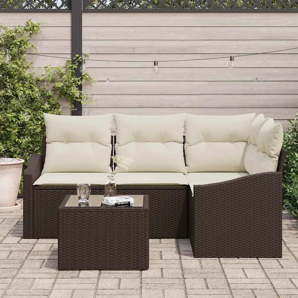 Set Divano da Giardino 5 pcs Marrone e Crema polyrattan 3355377