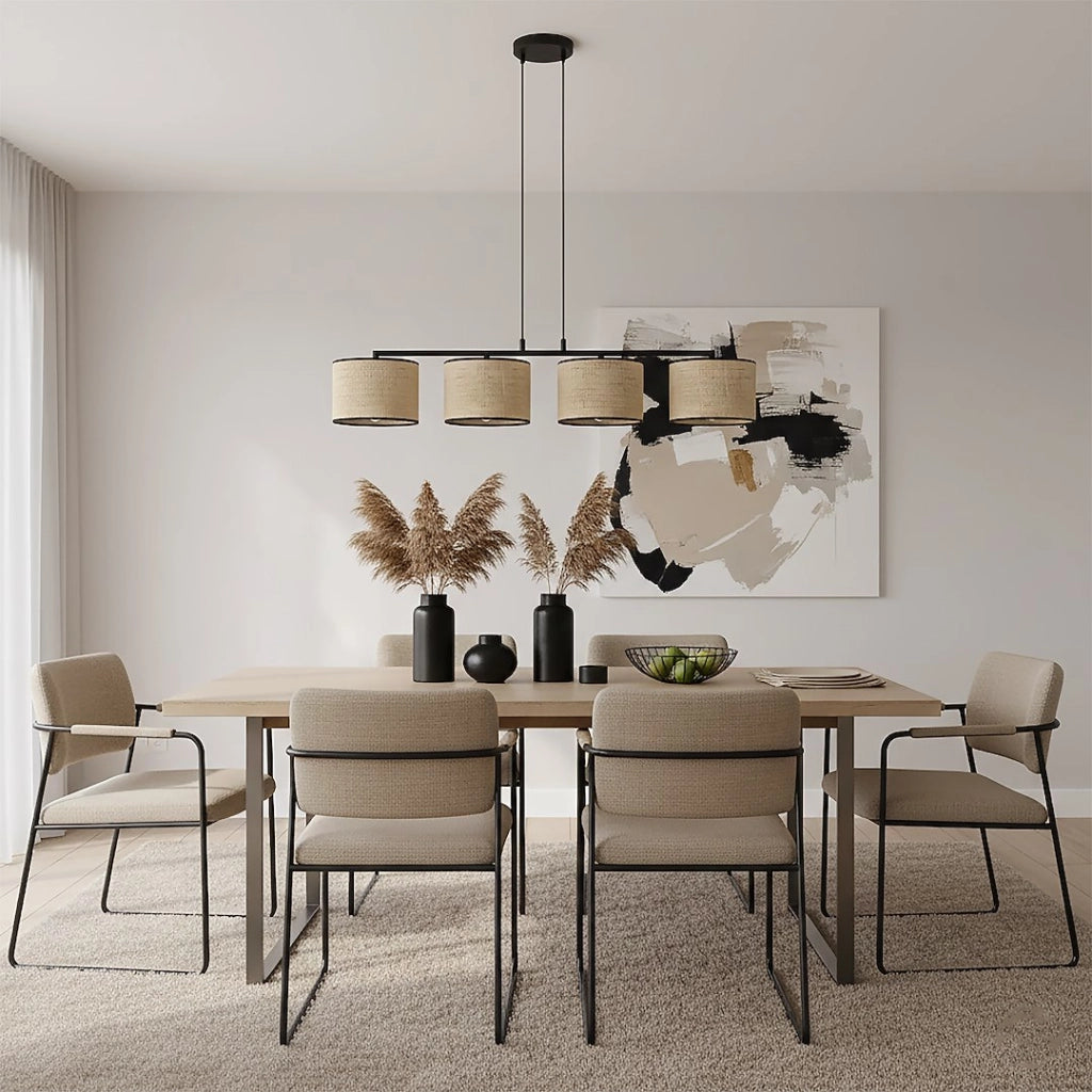 Lampada a sospensione boho 4 luci rattan Emibig