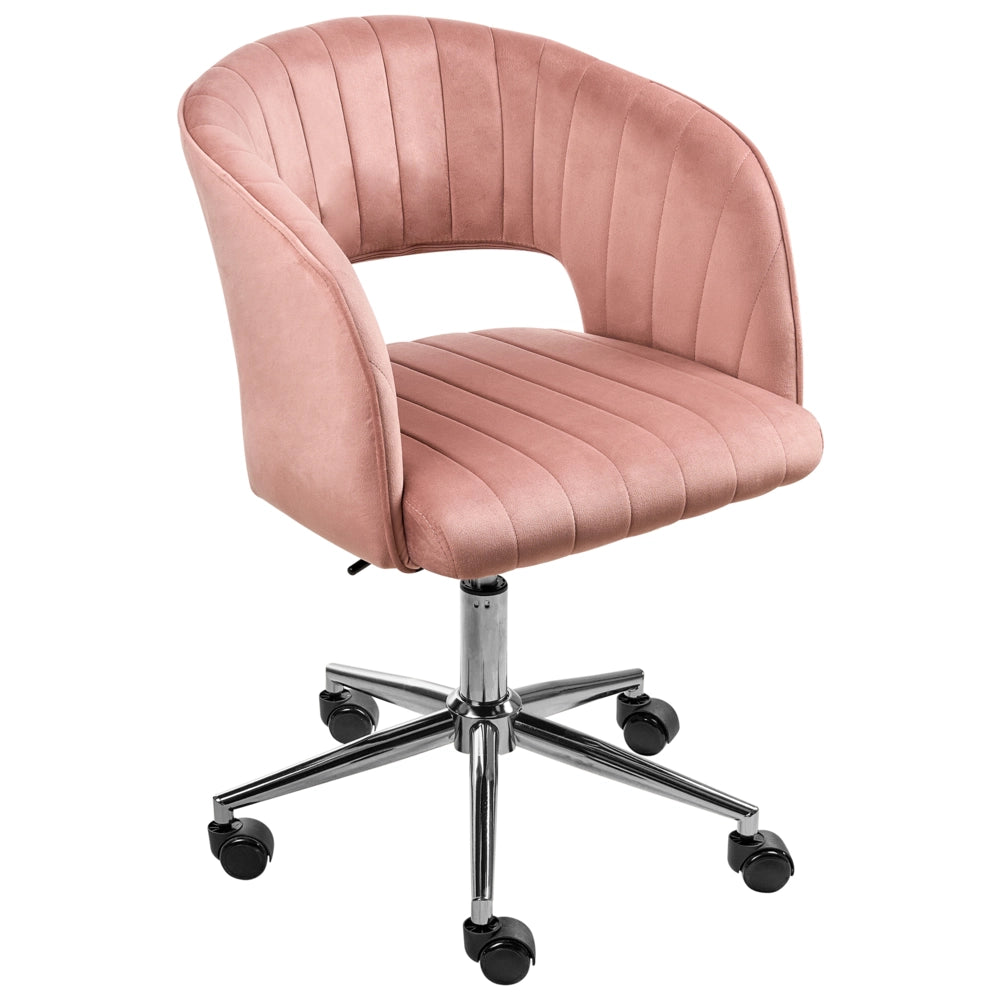 Moderna poltrona girevole da ufficio con braccioli e altezza regolabile velluto rosa