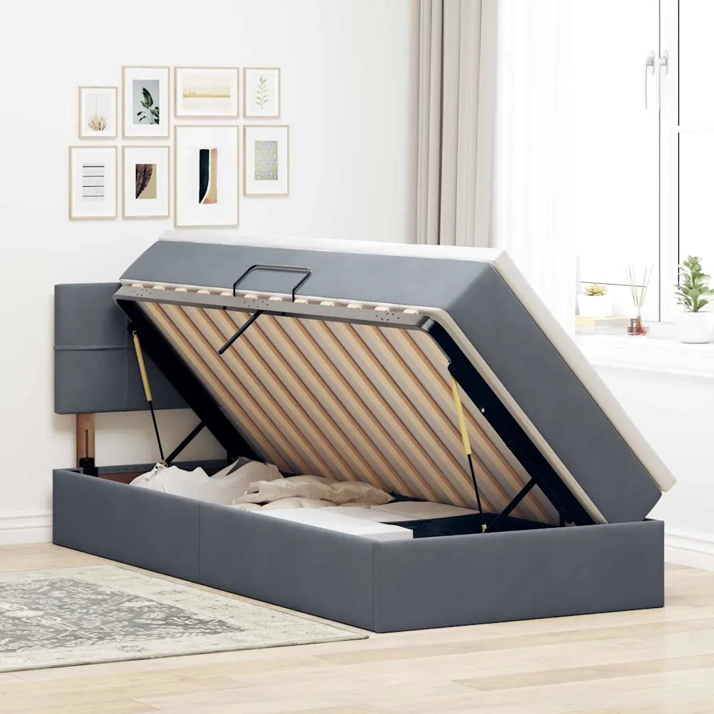 Letto con contenitore e LED Grigio scuro 100 x 200 cm Velluto 3371374