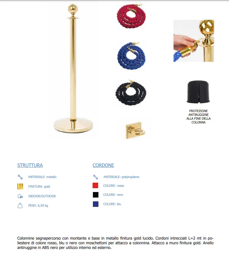 Cordone intrecciato 2mt con moschettoni gold vari colori - Rosso
