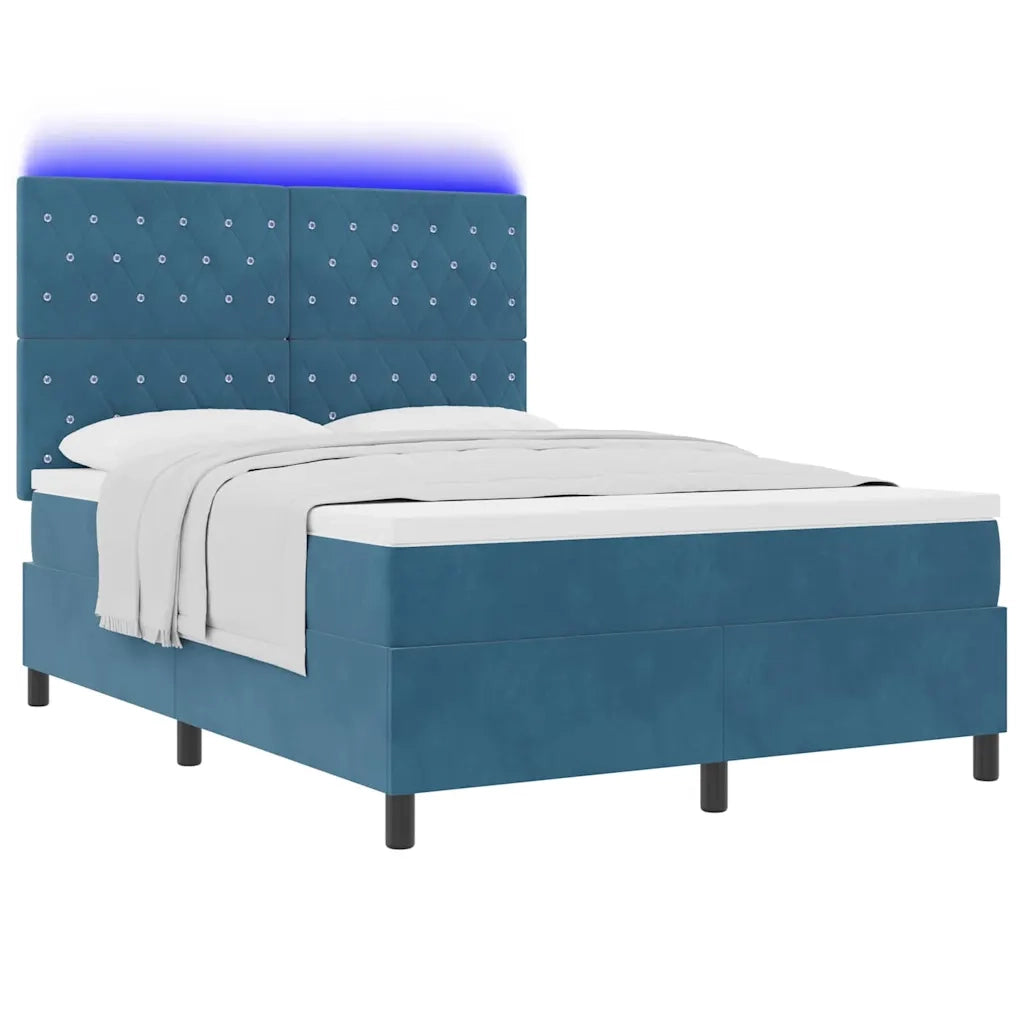 Letto a Sorgente LED Blu Scuro 140 x 190 cm Velluto 3343248
