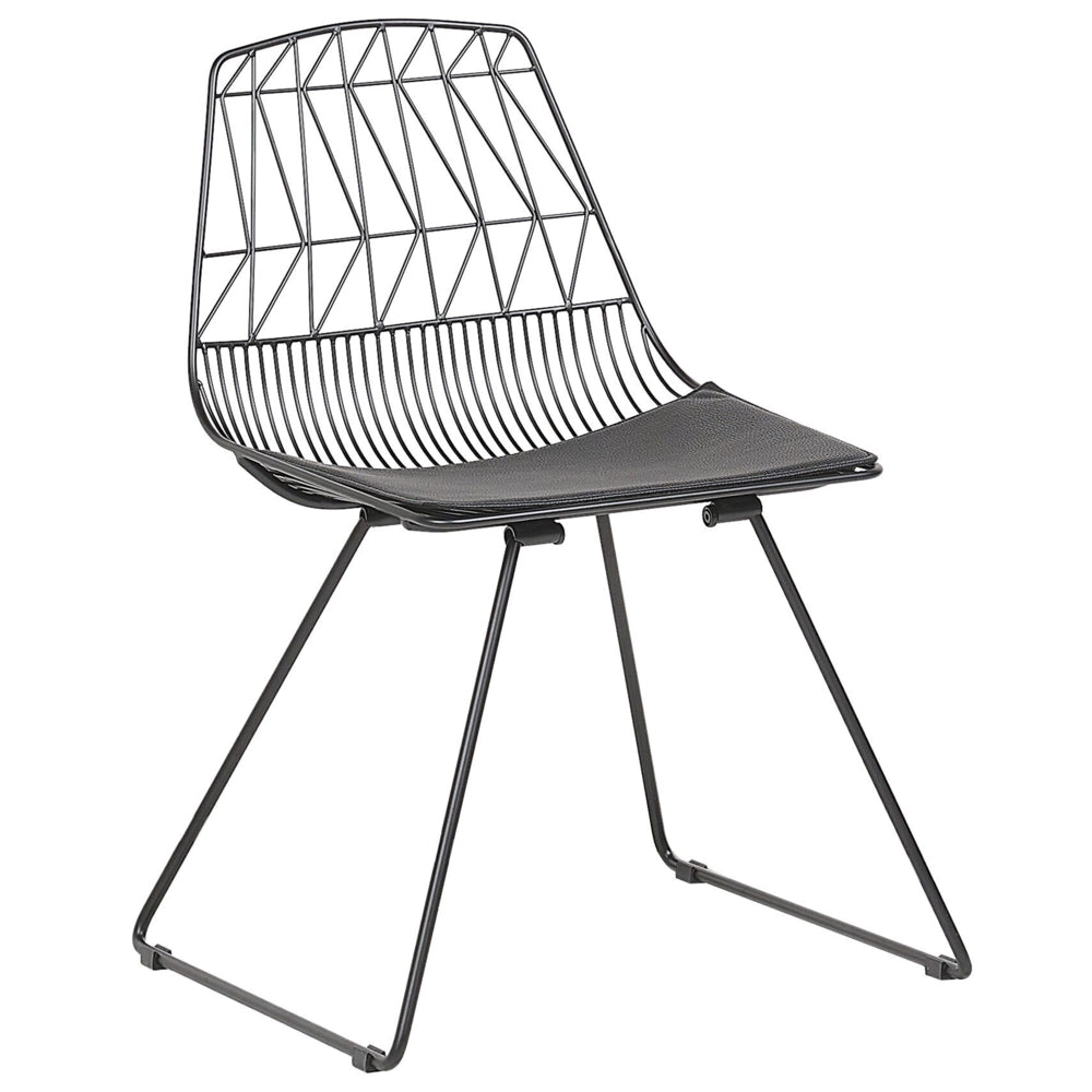 Set di 2 sedie da pranzo Struttura in metallo Nero Seduta in ecopelle Schienale geometrico Design industriale moderno