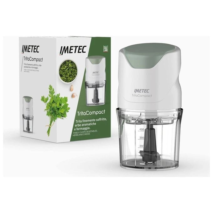 Imetec Tritacompact tritatutto, Lame in acciaio inox, Capienza contenitore 400 ml, Funzionamento a pressione, Compatto, 350 w