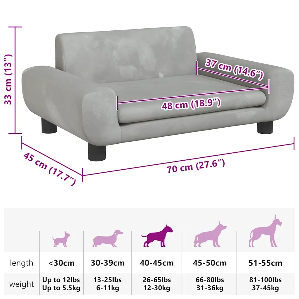 Lettino per Cani Grigio Chiaro 70x45x33 cm in Velluto 171989
