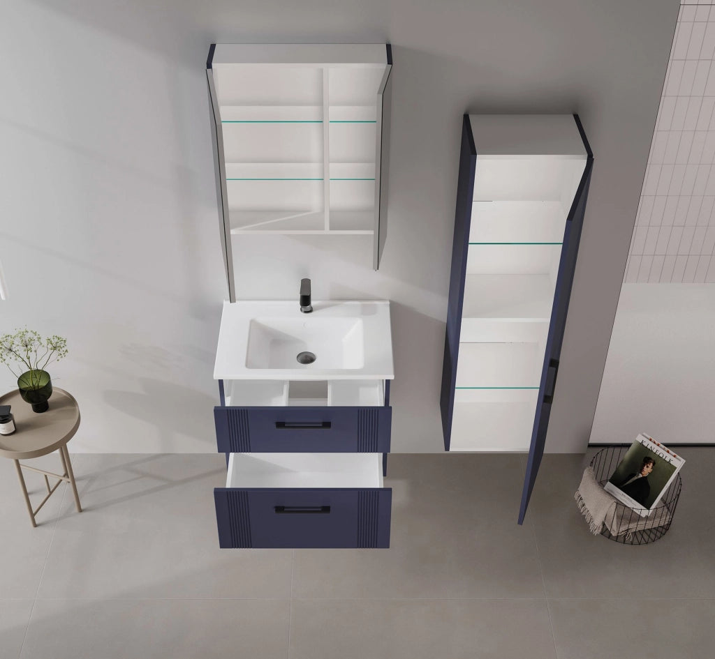 Set mobile lavabo con specchio (2 pezzi) "Bari 65 v2" - 65 x 45 x 55 cm - Blu navy opaco