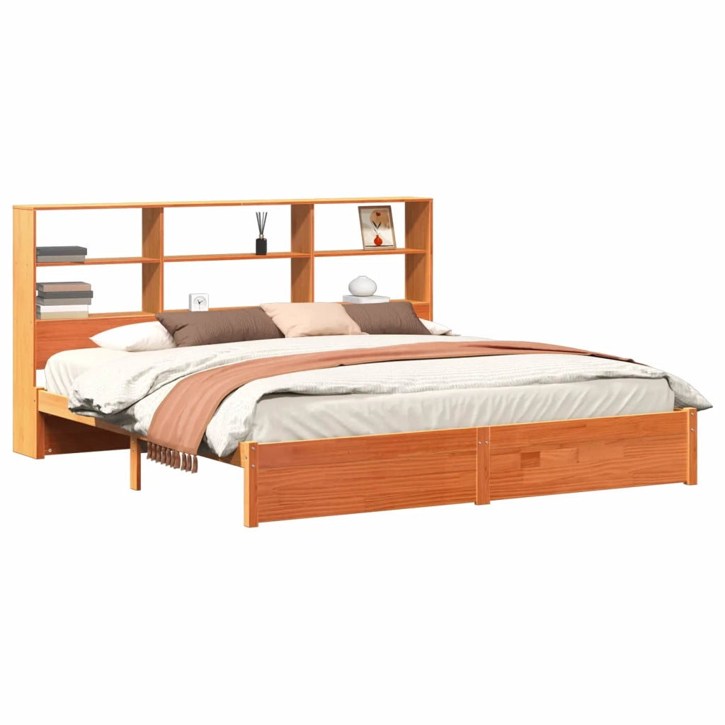 Letto matrimoniale | Letto per adulti | Struttura del letto con testiera contenitore Marrone Cera